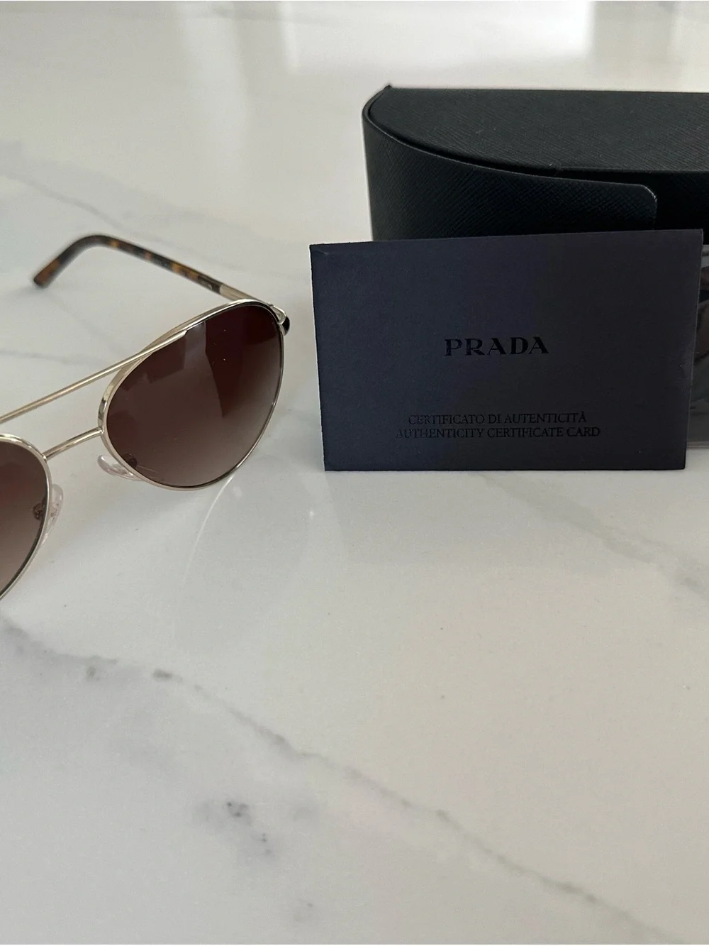 Prada Woman’s Aviator Sunglasses - Gold Frame with Brown Lenses NIB